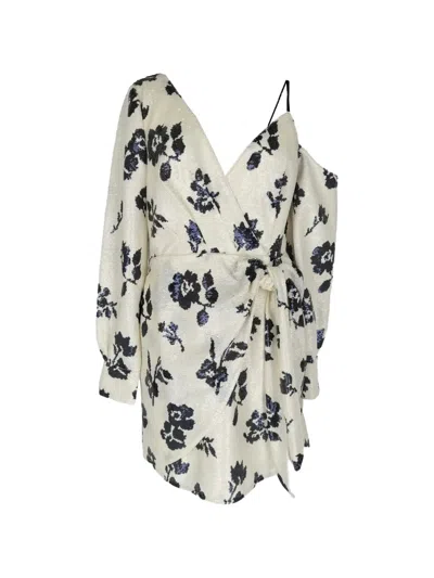 Pre-owned Self-portrait Floral-sequined Wrap Dress In Neutrals
