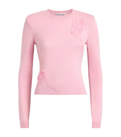 Self-portrait Flower Appliqué Sweater In Pink