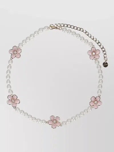 Self-portrait Flower Detail Crystal Pistil Pearl Necklace In White