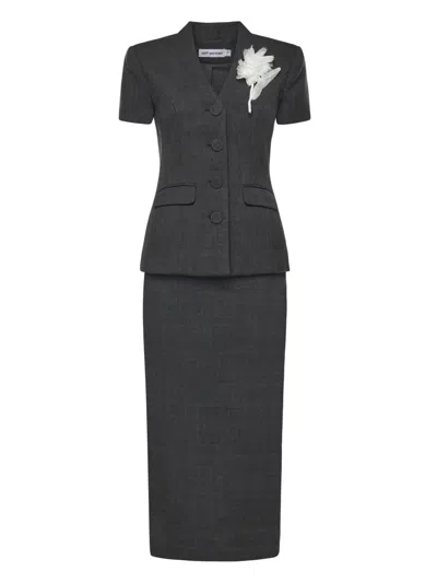 Self-portrait Flower Detail Tailored Midi Dress In Gray