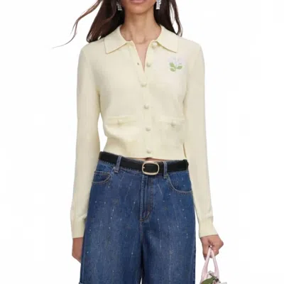 Self-portrait Flower Embroidered Knit Cardigan In Yellow In Neutral