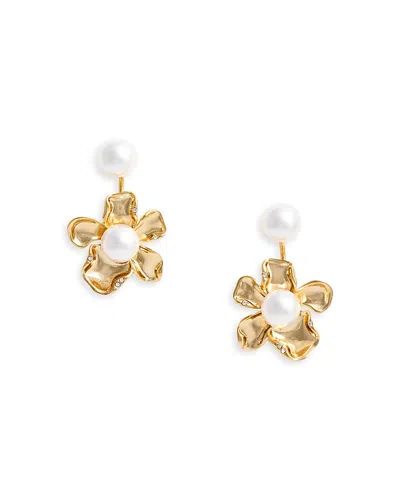 Self-portrait Gold Flower Pearl Jacket Earrings In Transparent
