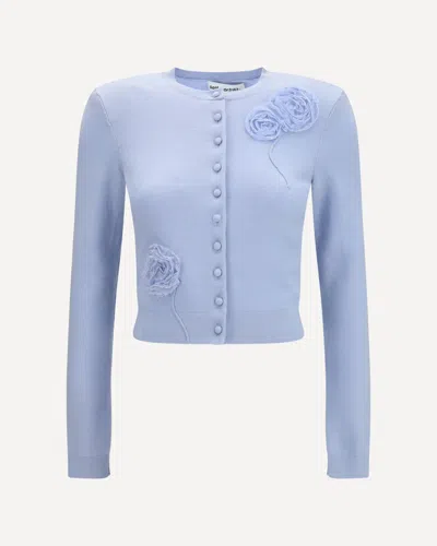 Self-portrait Flower Knit Cardigan In Blue