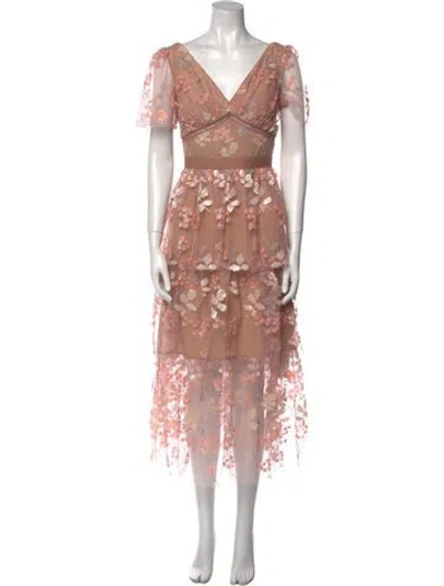 Pre-owned Self-portrait Flower Mesh Tiered Midi Dress Long Dress W/ Tags In Pink