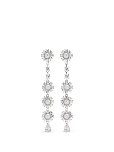 Self-portrait Flower Pearl Drop Earrings In Metallic