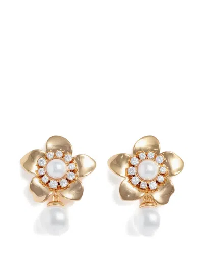 Self-portrait Flower Pearl Earrings In Gold