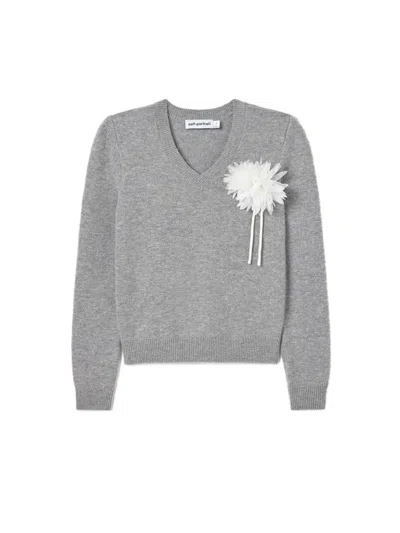 Self-portrait Flower Wool Jumper In Gray