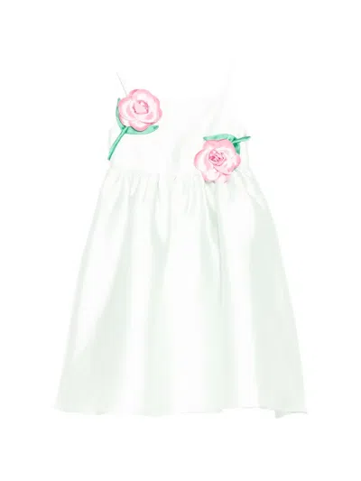 Self-portrait Flower-appliqué Satin Dress In Green