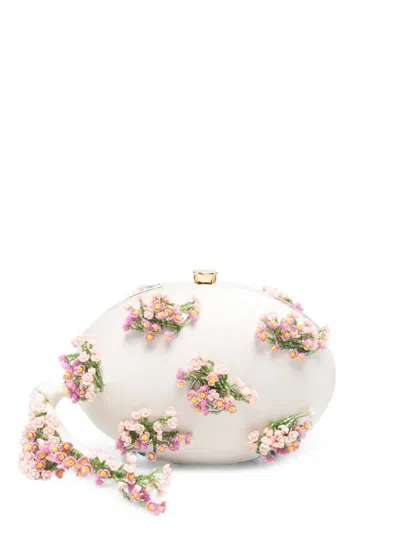 Self-portrait Flower-embellishment Clutch Bag In Red