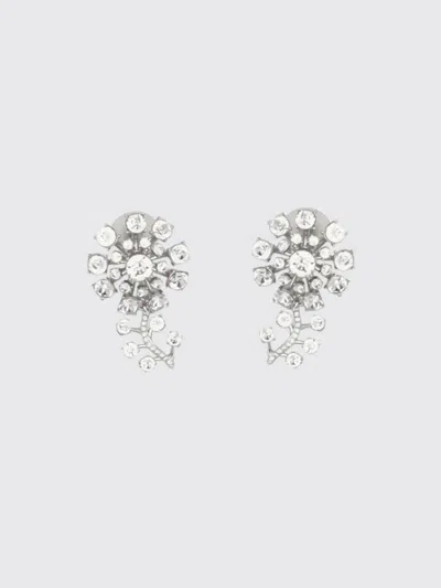 Self-portrait Flower-shaped Brass Lobe Earrings With Rhinestones In Silver