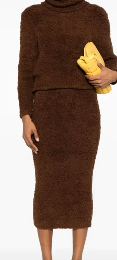 Self-portrait Fluffy Knit Midi Skirt In Brown