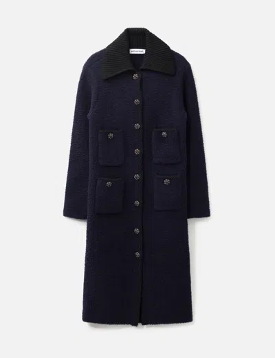 Self-portrait Four-pocket Long Cardigan In Blue