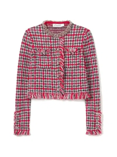 Self-portrait Frayed-trim Tweed Jacket In Multi