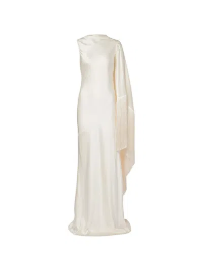 Self-portrait Fringed Satin Maxi Dress In Neutral