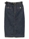 Self-portrait Pencil Midi Skirt With Leather Belt In Blue