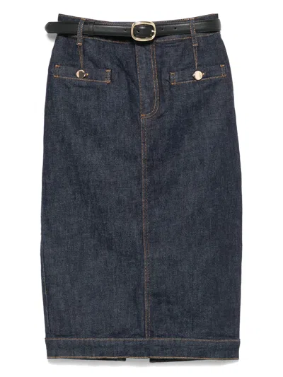 Self-portrait Front Button Mini Skirt With Zip Closure And Matching Belt - Size 4 In Blue