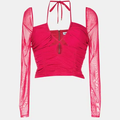 Self-portrait Fuchsia Pink Jersey Ruched Cut-out Top
