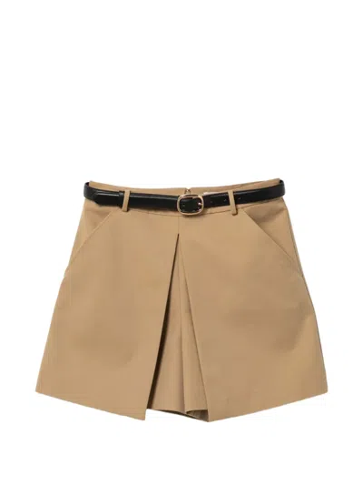 Self-portrait Gaberdine Skorts In Brown