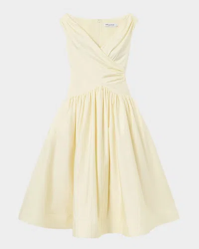 Self-portrait Gathered Cotton Midi Dress In Yellow