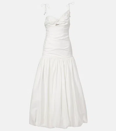 Self-portrait Gathered Cotton-blend Maxi Dress In White