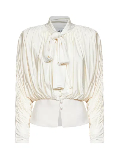 Self-portrait Gathered Tie-neck Jersey Blouse In White