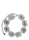 Self-portrait Geometric Silver Necklace With Rectangular Crystal Accents In Silver