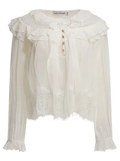 Self-portrait Georgette Lace Blouse In White