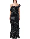 Self-portrait Long Dress Black Polka Dot With V-neck In Black Georgette For Women In Black