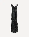 Self-portrait Long Dress Black Polka Dot With V-neck In Black Georgette For Women In Black