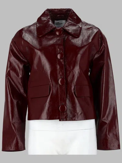 Self-portrait Burgundy Glossy Covered-button Leather Jacket