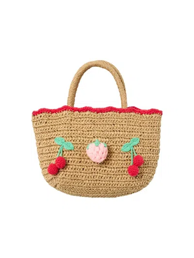 Self-portrait Girl's Cherry Raffia Tote Bag In Blue