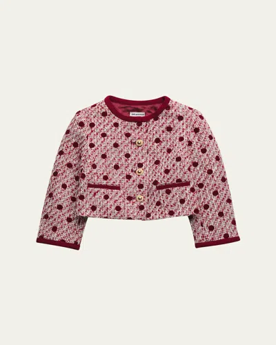 Self-portrait Kids' Girl's Polka-dot Bouclé Jacket In Pink