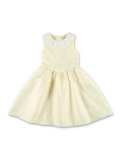 Self-portrait Girl's Taffeta Occasion Dress With White Lace Trim & Front Bow In Giallo