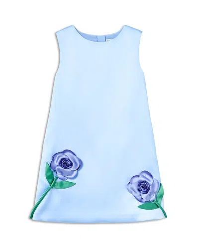 Self-portrait Girls' Bonded Satin 3d Flower Dress - Little Kid, Big Kid In Blue