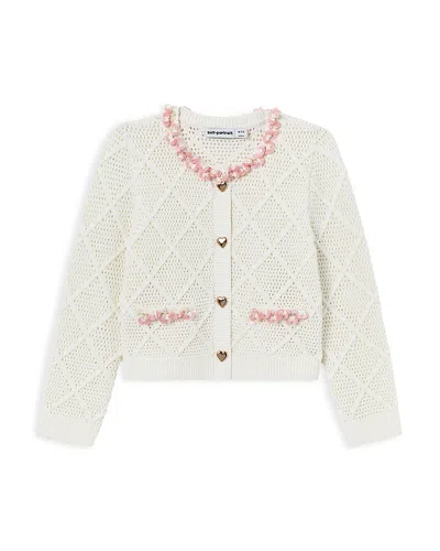 Self-portrait Girls' Diamond Knit Cardigan - Little Kid, Big Kid In White