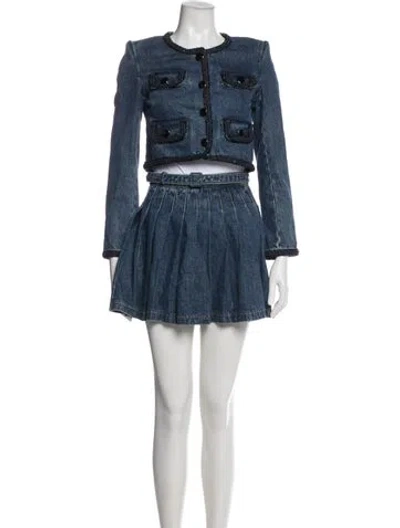Pre-owned Self-portrait Glitter Accents Skirt Suit In Blue