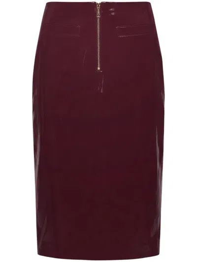 Self-portrait Glossy Faux Leather Midi Skirt With Welt Pockets And Back Slit In Burgundy