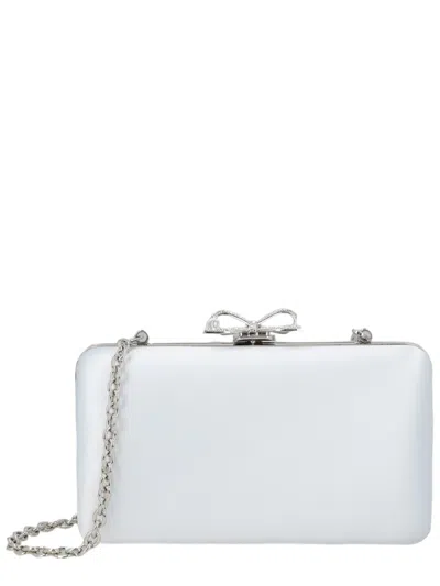 Self-portrait Glossy Rectangular Clutch With Silver-tone Chain And Bow Clasp In White