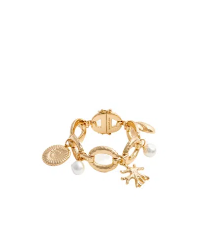 Self-portrait Charm Bracelet Faux Pearls Gold Tone Brass In Transparent
