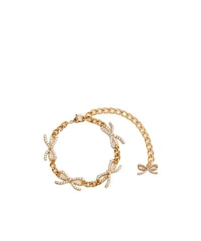 Self-portrait Gold Crystal Bow Bracelet In Orange
