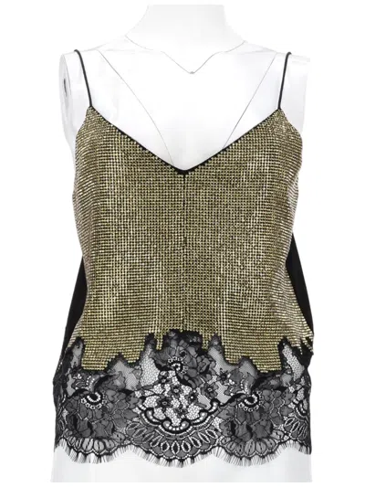 Self-portrait Gold Lace V-neck Polyester Sleeveless Tops In Black
