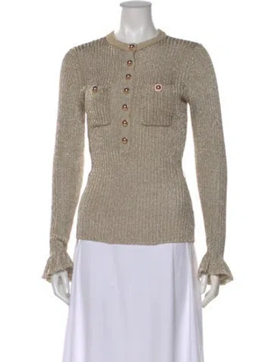 Pre-owned Self-portrait Gold Lurex Linen Sweater In Neutral