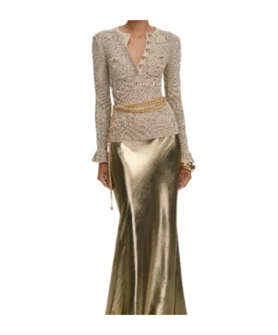 Self-portrait Gold Lurex Ribbed Knit Top