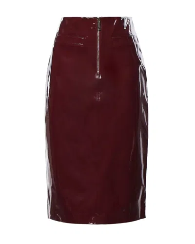 Self-portrait Glossy Back Slit Faux Leather Midi Skirt In Burgundy