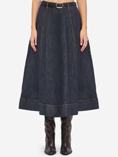 Self-portrait Flared Midi Skirt In Blue