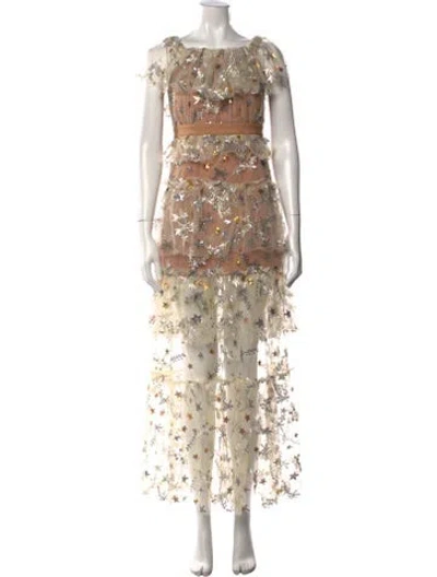 Pre-owned Self-portrait Graphic Print Long Dress In Neutral