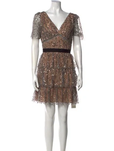 Pre-owned Self-portrait Graphic Print Mini Dress In Gray