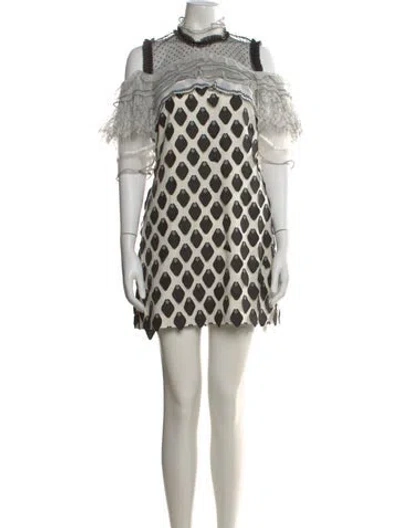 Pre-owned Self-portrait Graphic Print Mini Dress In Neutral