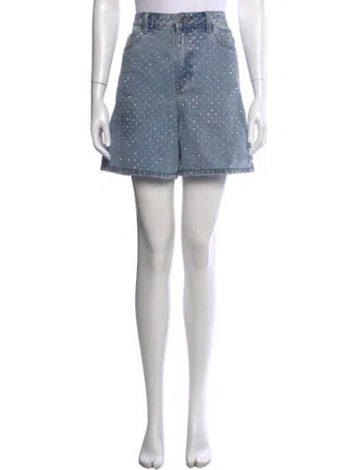 Pre-owned Self-portrait Graphic Print Mini Shorts In Blue