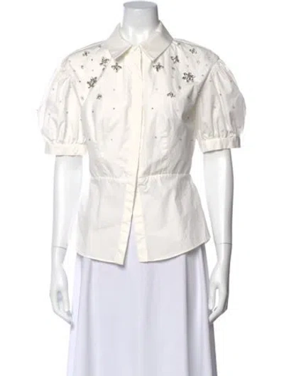 Pre-owned Self-portrait Graphic Print Short Sleeve Blouse In White